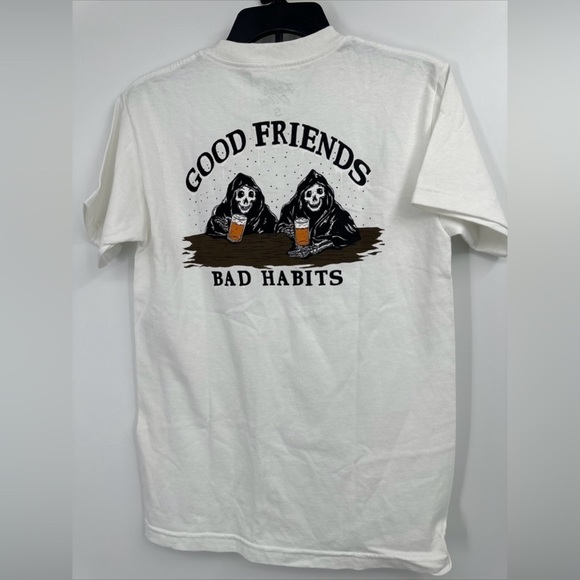 FRESH VIBES New T-shirt SIZE Small “Good FRIENDS BAD HABITS” Grim reaper - Picture 1 of 4